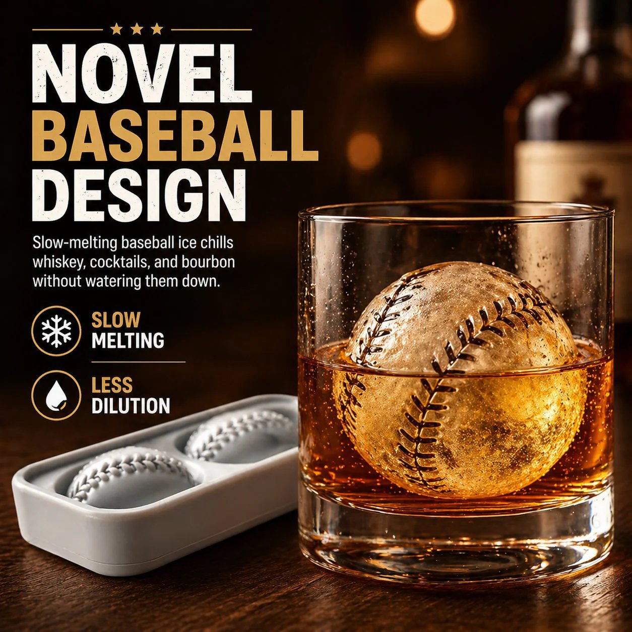 Baseball Ice Mold – Slow‐Melting Silicone Sphere Tray for Whiskey, Cocktails & More ⚾🧊