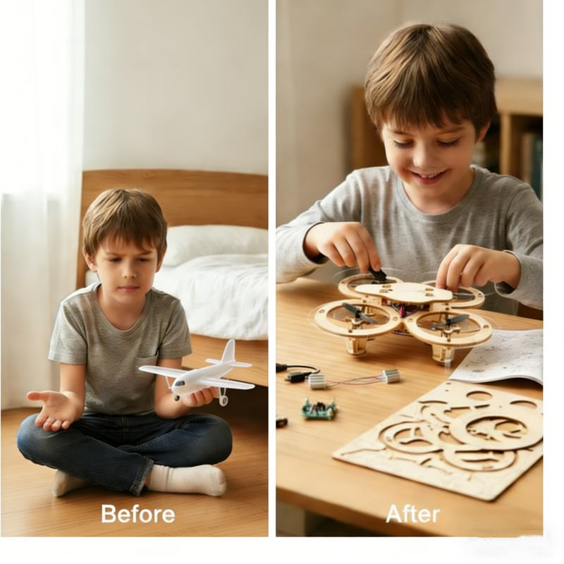 ✈️ 50% OFF! DIY Wooden Drone Construction Kit for Children – Altitude Hold, Stable Remote Control & Enhanced Safety! 🎁🚁